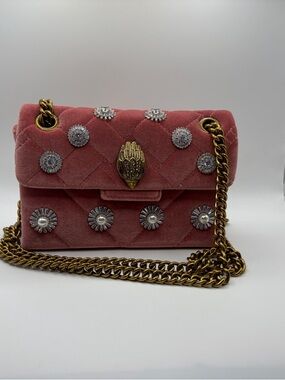 Kurt Geiger Embellished Quilted Pink Velvet Shoulder Bag w/dusty